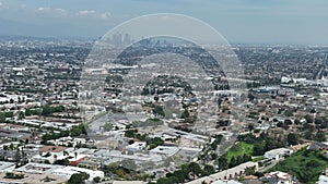 Los Angeles and La Brea Ave Baldwin Hills Aerial Shot Telephoto Orbit R California USA