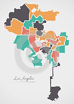 Los Angeles Map with boroughs and modern round shapes