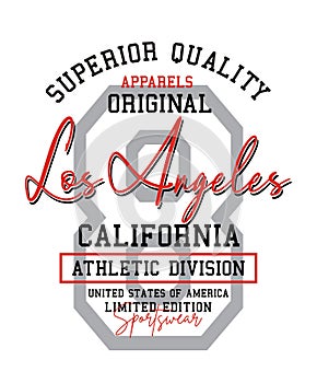 Los Angeles numbers 8 typography design, united states style, for apparels and t-shirt print graphics, vectors photo