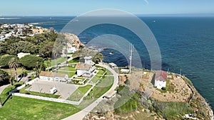 Los Angeles Point Fermin Lighthouse Aerial Shot Orbit R San Pedro California USA