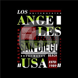 Los angeles san diego california beach graphic typography design t shirt vector art