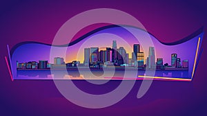 Los Angeles skyline city. Purple background version