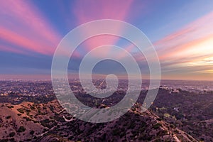 Los Angeles Skyline and Griffith Park at Sunset. California, USA