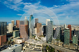 Los Angeles skyline -  high rises and skyscrapers shot from the drone