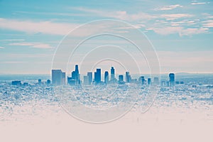 Los Angeles Skyline with its skyscrappers from the Hollywood Hills, California, USA