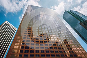 Los Angeles skyline. Low angle view of downtown office buildings with cloudy sky in the background