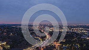 Los Angeles Skyline at Morning Twilight. California, USA. Aerial View
