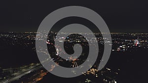 Los Angeles skyline at night. California, USA. Aerial View