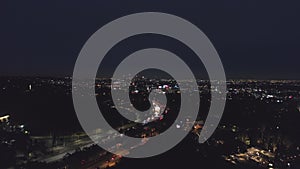 Los Angeles Skyline at Night. California, USA. Aerial View