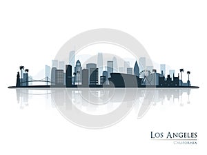 Los Angeles skyline silhouette with reflection.