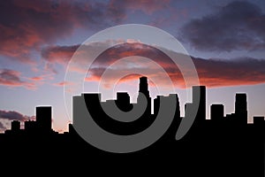 Los Angeles skyline at sunset