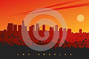 Los Angeles skyline at sunset, California, USA. Original creative vector illustration