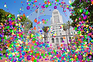 Los Angeles town hall building with air balloons