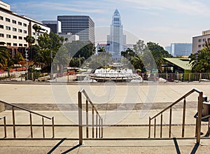Los Angeles, USA, 2016:02:28 Grand Park and city hall in downtown Los Angeles.