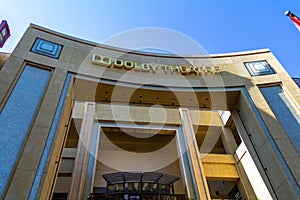 LOS ANGELES, USA - JULY 05, 2018, Dolby Digital Theater in clear sunny weather, place where Oscar is awarded, view from below,