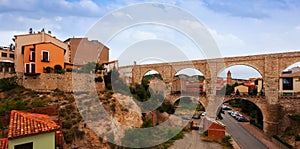 Los Arcos aqueduct in summer. Teruel