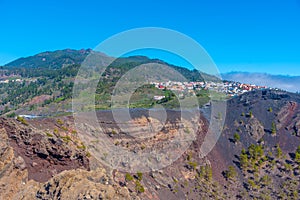 Los Canarios village and San Antonio crater at La Palma, Canary Islands, Spain