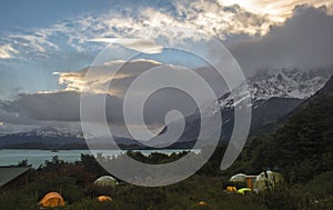 Los cuernos campsite and rock formations in Torres del Paine - W circuit Trekking