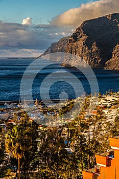 Los Gigantes and City during Sunset-Tenerife,Spain