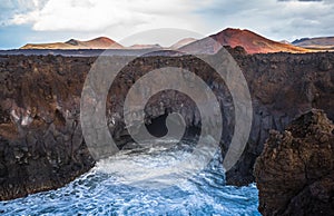 Los Hervideros lava caves in Lanzarote, Canary islands, Spain