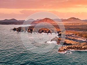 Los Hervideros volcanic landscape by the ocean, Lanzarote, Canaries