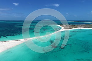 Los Roques, Carribean sea. Aerial view of paradise island with crystal water.