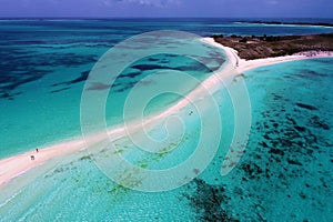 Los Roques, Carribean sea. Fantastic landscape. Aerial view of paradise island with blue water. Great caribbean beach scene photo