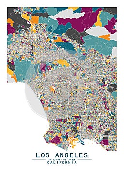 LosAngeles,California USA Creative Color Block Map Decor Serie