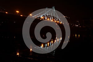 The Loschwitzer bridge over the river Elbe in Dresden at night.