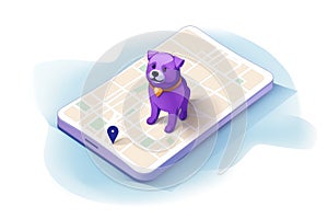 lose and found pet cat and dog on GPS map. AI generative