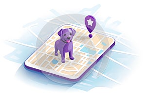 lose and found pet cat and dog on GPS map. AI generative