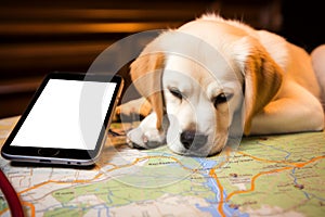 lose and found pet cat and dog on GPS map. AI generative