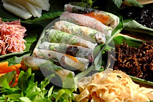 Lose up ingredient for making vegan summer rolls, popular Vietnamese cuisine