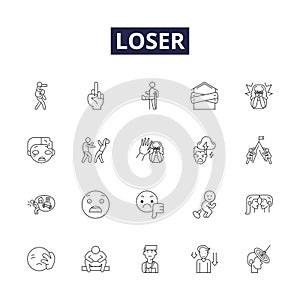 Loser line vector icons and signs. Unsuccessful, Inadequate, Impoverished, Disadvantaged, Fruitless, Disjointed