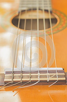 Loseup classical guitar in outdoor.