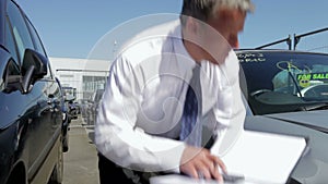 Loss Adjuster Inspecting Car Involved In Accident