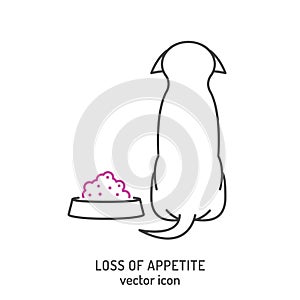 Loss of appetite in dogs. Common dog disease symbol.