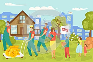 Loss of property, family sells and moves house, uncertainty in real estate housing market concept, vector illustration