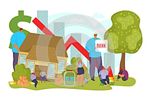 Loss of property, investment risk and uncertainty in real estate housing market concept, vector illustration. Fall and