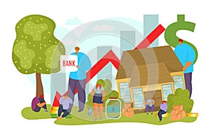 Loss of property, investment risk and uncertainty in real estate housing market concept, vector illustration. Fall and