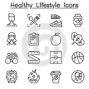 Loss weight, diet, healthy life style icon set in thin line style