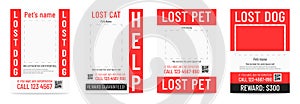 Lost cat or dog poster, missing pet banner template