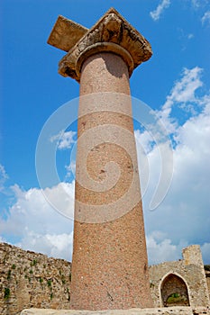 Lost column, Methoni castle, greece