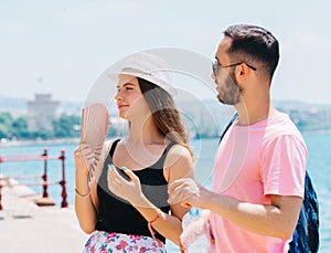 Lost and confused tourists talking to each other