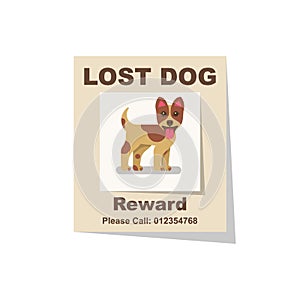 Lost dog. Reward for the find. Missing poster