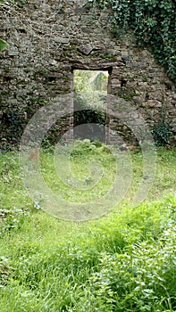 Lost door in grass ruins of France