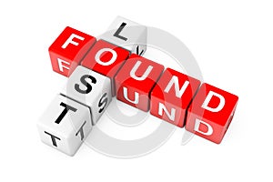 Lost and Found Sign as Crossword Cube Blocks. 3d Rendering