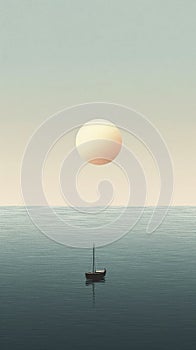 Lost at Sea: A Minimalistic Illustration of an Empty Ocean with No Direction Home .