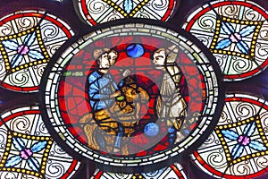Lost Sheep Parable Jesus Stained Glass Notre Dame Paris France photo