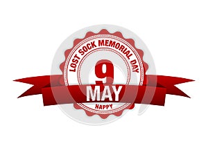 Lost Sock Memorial Day. 9 May ribbon calendar. vector red